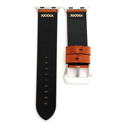 For Apple Watch Ultra 49mm&Watch Ultra 2 49mm / Series 10 46mm / 9&8&7 45mm / SE 3&SE 2&6&SE&5&4 44mm / 3&2&1 42mm Retro XX Line Pattern Genuine Leather Wrist Watch Band, For 42mm - DealBuddy
