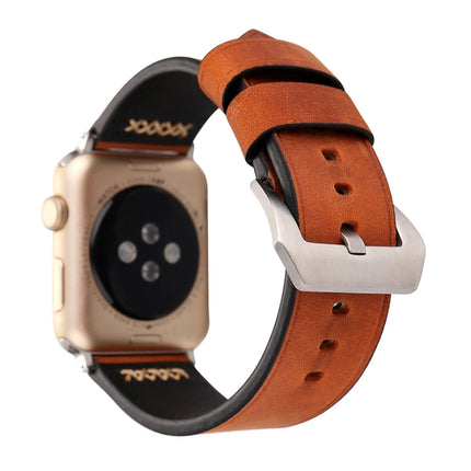 For Apple Watch Ultra 49mm&Watch Ultra 2 49mm / Series 10 46mm / 9&8&7 45mm / SE 3&SE 2&6&SE&5&4 44mm / 3&2&1 42mm Retro XX Line Pattern Genuine Leather Wrist Watch Band, For 42mm - DealBuddy