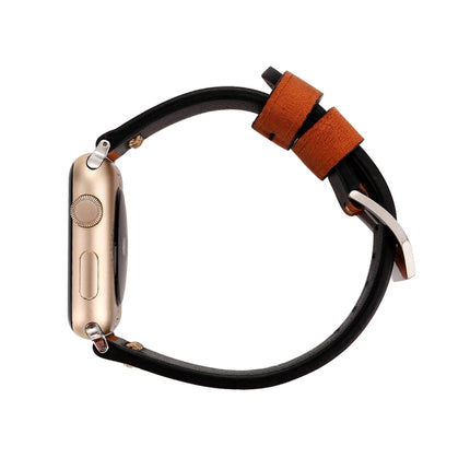 For Apple Watch Ultra 49mm&Watch Ultra 2 49mm / Series 10 46mm / 9&8&7 45mm / SE 3&SE 2&6&SE&5&4 44mm / 3&2&1 42mm Retro XX Line Pattern Genuine Leather Wrist Watch Band, For 42mm - DealBuddy