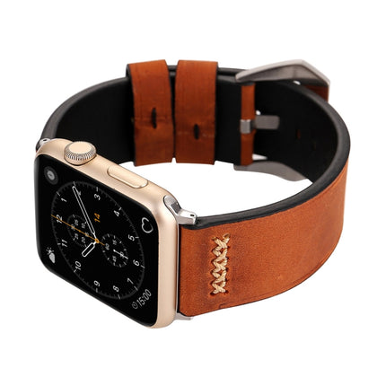 For Apple Watch Ultra 49mm&Watch Ultra 2 49mm / Series 10 46mm / 9&8&7 45mm / SE 3&SE 2&6&SE&5&4 44mm / 3&2&1 42mm Retro XX Line Pattern Genuine Leather Wrist Watch Band, For 42mm - DealBuddy