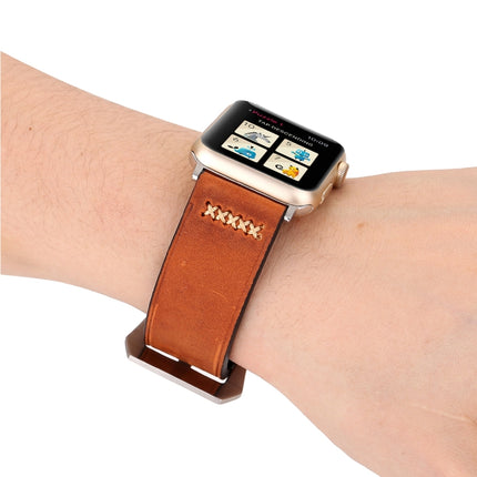 For Apple Watch Ultra 49mm&Watch Ultra 2 49mm / Series 10 46mm / 9&8&7 45mm / SE 3&SE 2&6&SE&5&4 44mm / 3&2&1 42mm Retro XX Line Pattern Genuine Leather Wrist Watch Band, For 42mm - DealBuddy