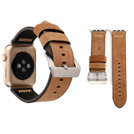 For Apple Watch Ultra 49mm&Watch Ultra 2 49mm / Series 10 46mm / 9&8&7 45mm / SE 3&SE 2&6&SE&5&4 44mm / 3&2&1 42mm Retro XX Line Pattern Genuine Leather Wrist Watch Band, For 42mm - DealBuddy