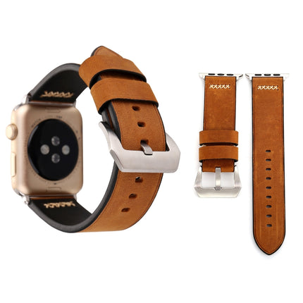 For Apple Watch Ultra 49mm&Watch Ultra 2 49mm / Series 10 46mm / 9&8&7 45mm / SE 3&SE 2&6&SE&5&4 44mm / 3&2&1 42mm Retro XX Line Pattern Genuine Leather Wrist Watch Band, For 42mm - DealBuddy