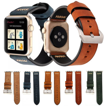 For Apple Watch Ultra 49mm&Watch Ultra 2 49mm / Series 10 46mm / 9&8&7 45mm / SE 3&SE 2&6&SE&5&4 44mm / 3&2&1 42mm Retro XX Line Pattern Genuine Leather Wrist Watch Band, For 42mm - DealBuddy