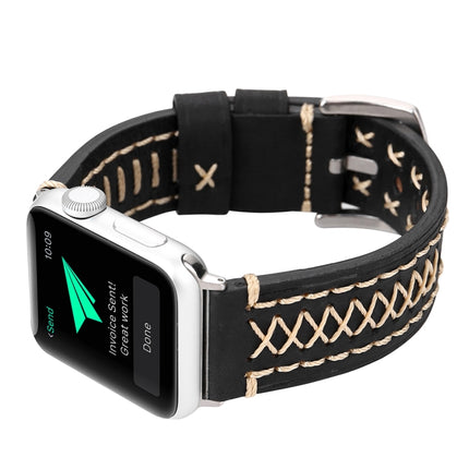 For Apple Watch Ultra 49mm&Watch Ultra 2 49mm / Series 10 46mm / 9&8&7 45mm / SE 3&SE 2&6&SE&5&4 44mm / 3&2&1 42mm Manual Line Pattern Genuine Leather Wrist Watch Band - DealBuddy