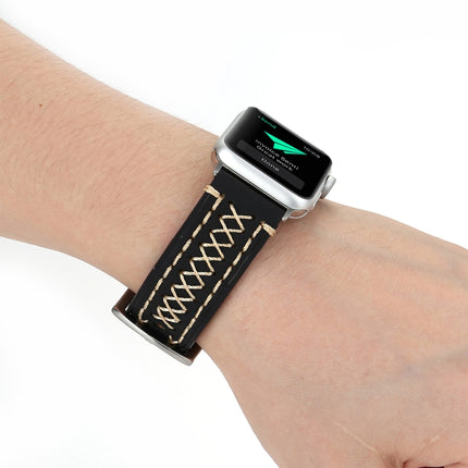 For Apple Watch Ultra 49mm&Watch Ultra 2 49mm / Series 10 46mm / 9&8&7 45mm / SE 3&SE 2&6&SE&5&4 44mm / 3&2&1 42mm Manual Line Pattern Genuine Leather Wrist Watch Band - DealBuddy