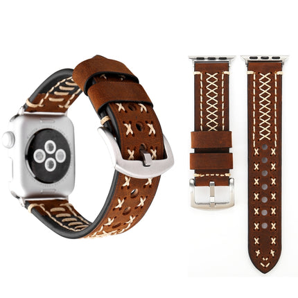 For Apple Watch Ultra 49mm&Watch Ultra 2 49mm / Series 10 46mm / 9&8&7 45mm / SE 3&SE 2&6&SE&5&4 44mm / 3&2&1 42mm Manual Line Pattern Genuine Leather Wrist Watch Band - DealBuddy