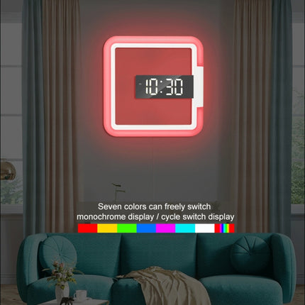 TS-S28-W Multifunctional Square RGB Thermometer Digital Alarm Clock LED Mirror Hollow Wall Clock