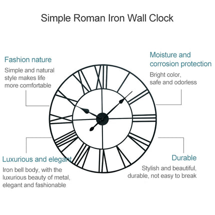 40cm Retro Living Room Iron Round Roman Numeral Mute Decorative Wall Clock, 40cm - DealBuddy