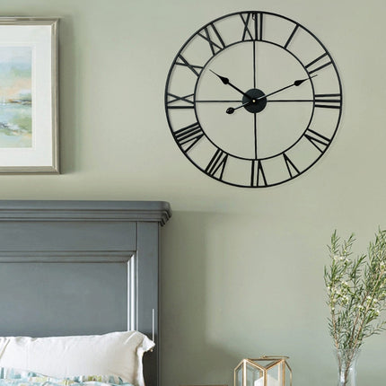 40cm Retro Living Room Iron Round Roman Numeral Mute Decorative Wall Clock, 40cm - DealBuddy