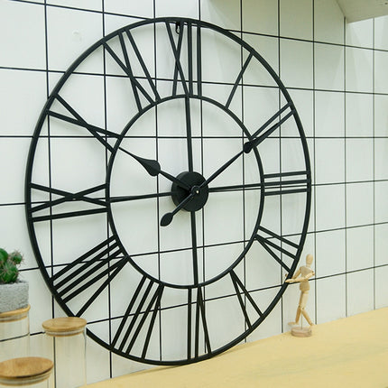 40cm Retro Living Room Iron Round Roman Numeral Mute Decorative Wall Clock, 40cm - DealBuddy