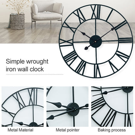 60cm Retro Living Room Iron Round Roman Numeral Mute Decorative Wall Clock (White)