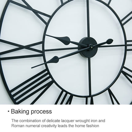 60cm Retro Living Room Iron Round Roman Numeral Mute Decorative Wall Clock (White)