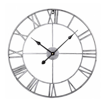 60cm Retro Living Room Iron Round Roman Numeral Mute Decorative Wall Clock (White), 50cm