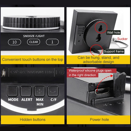 TS-WP10-W Waterproof Bathroom Wall Clock Timer Household Thermometer Hygrometer - DealBuddy