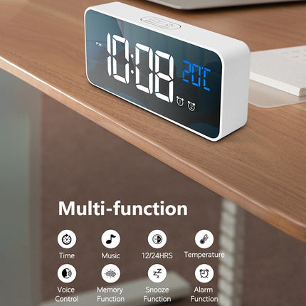 Bedside Alarm Clock Sound Control Mirror LED Music Clock