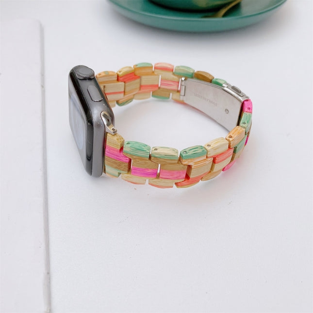 Wooden Bead Woven Watchband For Apple Watch Series 6 & SE & 5 & 4 44mm / 3 & 2 & 1 42mm, For Apple Watch Ultra 49mm / Series 8&7 45mm / SE 2&6&SE&5&4 44mm / 3&2&1 42mm