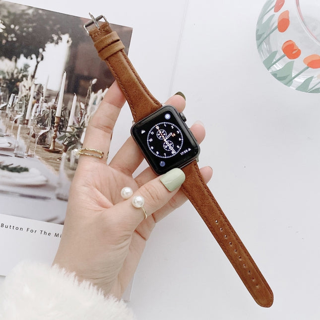 Small Pretty Waist Double-sided Leather Replacement Watchbands For Apple Watch Series 6 & SE & 5 & 4 40mm / 3 & 2 & 1 38mm - DealBuddy