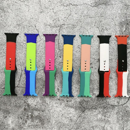 Silicone Color Matching Replacement Watchbands For Apple Watch Series 6 & SE & 5 & 4 40mm / 3 & 2 & 1 38mm, For Apple Watch 40mm/38mm(Black+Red+White), For Apple Watch 40mm/38mm(Red+White+Black), For Apple Watch 40mm/38mm(Light Blue+Dark Blue+Yellow)  ... - DealBuddy