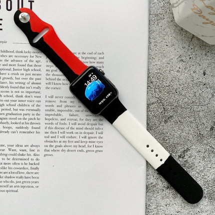 Silicone Color Matching Replacement Watchbands For Apple Watch Series 6 & SE & 5 & 4 44mm / 3 & 2 & 1 42mm, For Apple Watch 44mm/42mm(Black+Red+White), For Apple Watch 44mm/42mm(Light Blue+Dark Blue+Yellow)                                              ... - DealBuddy