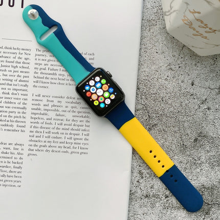 Silicone Color Matching Replacement Watchbands For Apple Watch Series 6 & SE & 5 & 4 44mm / 3 & 2 & 1 42mm, For Apple Watch 44mm/42mm(Black+Red+White), For Apple Watch 44mm/42mm(Light Blue+Dark Blue+Yellow)                                              ... - DealBuddy