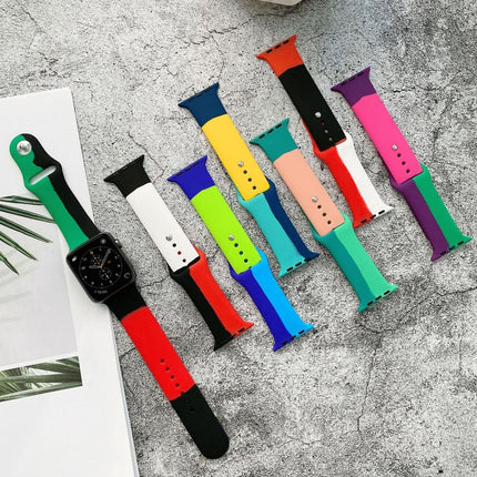 Silicone Color Matching Replacement Watchbands For Apple Watch Series 6 & SE & 5 & 4 44mm / 3 & 2 & 1 42mm, For Apple Watch 44mm/42mm(Black+Red+White), For Apple Watch 44mm/42mm(Light Blue+Dark Blue+Yellow)                                              ... - DealBuddy