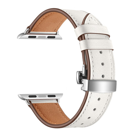 Genuine Leather + Butterfly Silver Buckle Replacement Watchbands For Apple Watch Series 6 & SE & 5 & 4 44mm / 3 & 2 & 1 42mm - DealBuddy