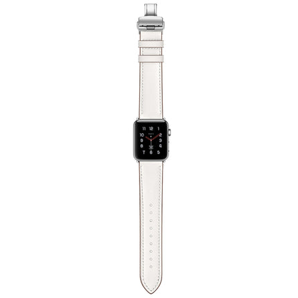 Genuine Leather + Butterfly Silver Buckle Replacement Watchbands For Apple Watch Series 6 & SE & 5 & 4 44mm / 3 & 2 & 1 42mm, Silver Buckle For Apple Watch Series 7 45mm / 6 & SE & 5 & 4 44mm / 3 & 2 & 1 42mm - DealBuddy