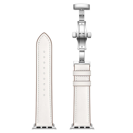 Genuine Leather + Butterfly Silver Buckle Replacement Watchbands For Apple Watch Series 6 & SE & 5 & 4 44mm / 3 & 2 & 1 42mm - DealBuddy