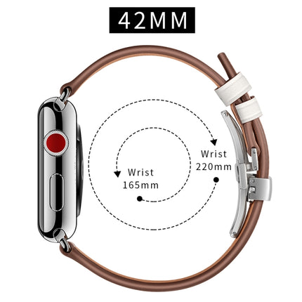 Genuine Leather + Butterfly Silver Buckle Replacement Watchbands For Apple Watch Series 6 & SE & 5 & 4 44mm / 3 & 2 & 1 42mm - DealBuddy