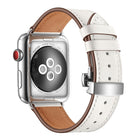 Genuine Leather + Butterfly Silver Buckle Replacement Watchbands For Apple Watch Series 6 & SE & 5 & 4 44mm / 3 & 2 & 1 42mm, Silver Buckle For Apple Watch Series 7 45mm / 6 & SE & 5 & 4 44mm / 3 & 2 & 1 42mm - DealBuddy