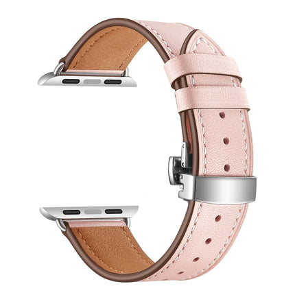 Genuine Leather + Butterfly Silver Buckle Replacement Watchbands For Apple Watch Series 6 & SE & 5 & 4 40mm / 3 & 2 & 1 38mm - DealBuddy