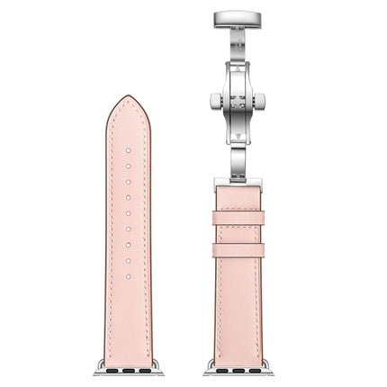 Genuine Leather + Butterfly Silver Buckle Replacement Watchbands For Apple Watch Series 6 & SE & 5 & 4 40mm / 3 & 2 & 1 38mm - DealBuddy