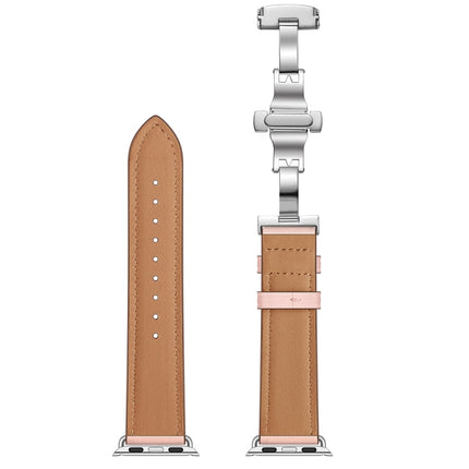Genuine Leather + Butterfly Silver Buckle Replacement Watchbands For Apple Watch Series 6 & SE & 5 & 4 40mm / 3 & 2 & 1 38mm, Silver Buckle For Apple Watch Series 7 41mm / 6 & SE & 5 & 4 40mm / 3 & 2 & 1 38mm - DealBuddy