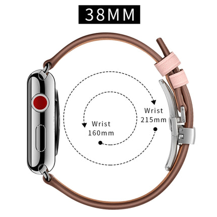 Genuine Leather + Butterfly Silver Buckle Replacement Watchbands For Apple Watch Series 6 & SE & 5 & 4 40mm / 3 & 2 & 1 38mm, Silver Buckle For Apple Watch Series 7 41mm / 6 & SE & 5 & 4 40mm / 3 & 2 & 1 38mm - DealBuddy