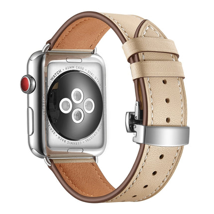 Genuine Leather + Butterfly Silver Buckle Replacement Watchbands For Apple Watch Series 6 & SE & 5 & 4 40mm / 3 & 2 & 1 38mm - DealBuddy