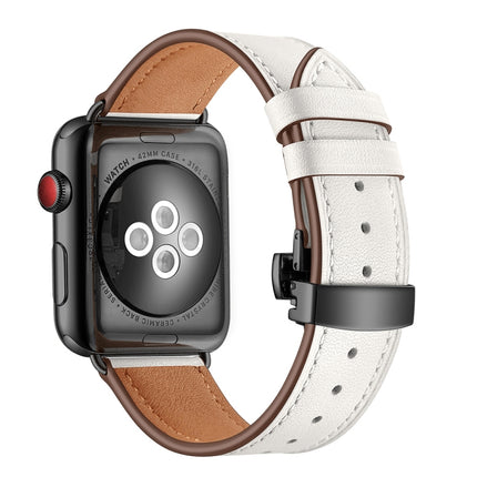 Genuine Leather + Butterfly Black Buckle Replacement Watchbands For Apple Watch Series 6 & SE & 5 & 4 44mm / 3 & 2 & 1 42mm - DealBuddy