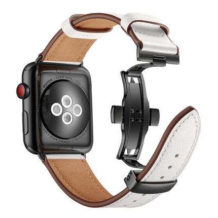Genuine Leather + Butterfly Black Buckle Replacement Watchbands For Apple Watch Series 6 & SE & 5 & 4 44mm / 3 & 2 & 1 42mm - DealBuddy