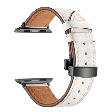 Genuine Leather + Butterfly Black Buckle Replacement Watchbands For Apple Watch Series 6 & SE & 5 & 4 44mm / 3 & 2 & 1 42mm - DealBuddy