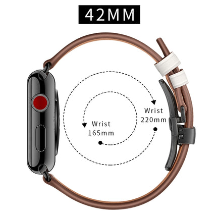 Genuine Leather + Butterfly Black Buckle Replacement Watchbands For Apple Watch Series 6 & SE & 5 & 4 44mm / 3 & 2 & 1 42mm - DealBuddy