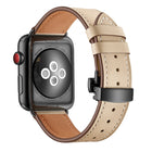 Genuine Leather + Butterfly Black Buckle Replacement Watchbands For Apple Watch Series 6 & SE & 5 & 4 44mm / 3 & 2 & 1 42mm - DealBuddy