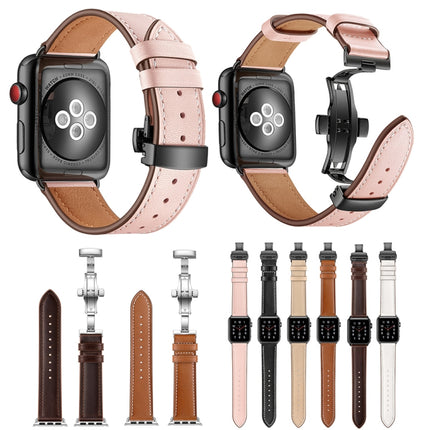 Genuine Leather + Butterfly Black Buckle Replacement Watchbands For Apple Watch Series 6 & SE & 5 & 4 44mm / 3 & 2 & 1 42mm - DealBuddy
