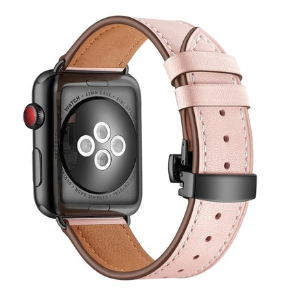 Genuine Leather + Butterfly Black Buckle Replacement Watchbands For Apple Watch Series 6 & SE & 5 & 4 40mm / 3 & 2 & 1 38mm - DealBuddy