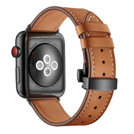Genuine Leather + Butterfly Black Buckle Replacement Watchbands For Apple Watch Series 6 & SE & 5 & 4 40mm / 3 & 2 & 1 38mm - DealBuddy