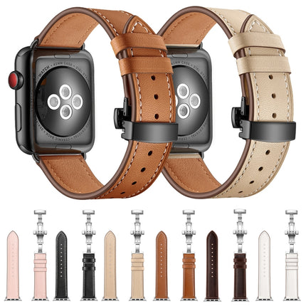 Genuine Leather + Butterfly Black Buckle Replacement Watchbands For Apple Watch Series 6 & SE & 5 & 4 40mm / 3 & 2 & 1 38mm - DealBuddy