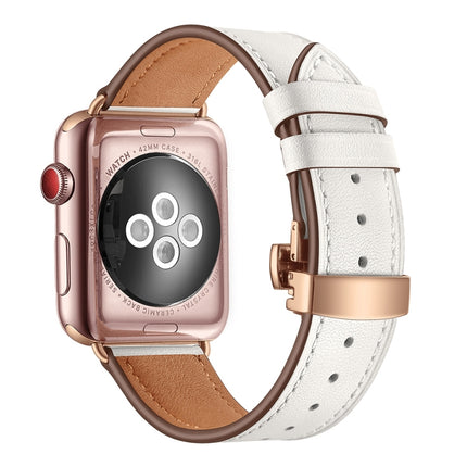 Genuine Leather + Butterfly Rose Gold Buckle Replacement Watchbands For Apple Watch Series 6 & SE & 5 & 4 40mm / 3 & 2 & 1 38mm - DealBuddy