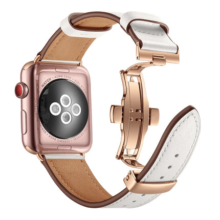 Genuine Leather + Butterfly Rose Gold Buckle Replacement Watchbands For Apple Watch Series 6 & SE & 5 & 4 40mm / 3 & 2 & 1 38mm - DealBuddy
