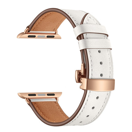 Genuine Leather + Butterfly Rose Gold Buckle Replacement Watchbands For Apple Watch Series 6 & SE & 5 & 4 40mm / 3 & 2 & 1 38mm - DealBuddy