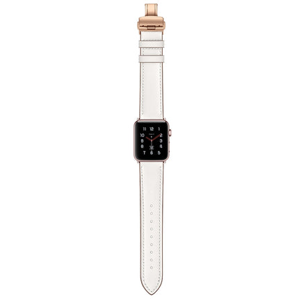 Genuine Leather + Butterfly Rose Gold Buckle Replacement Watchbands For Apple Watch Series 6 & SE & 5 & 4 40mm / 3 & 2 & 1 38mm - DealBuddy