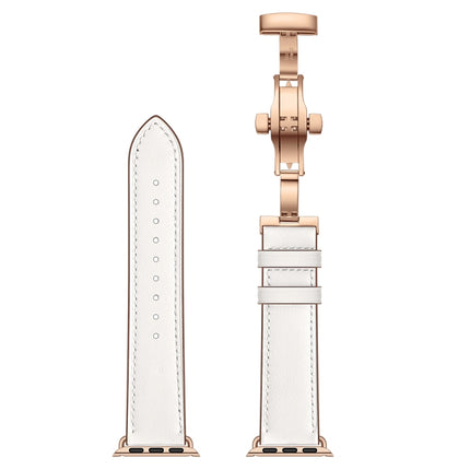 Genuine Leather + Butterfly Rose Gold Buckle Replacement Watchbands For Apple Watch Series 6 & SE & 5 & 4 40mm / 3 & 2 & 1 38mm - DealBuddy